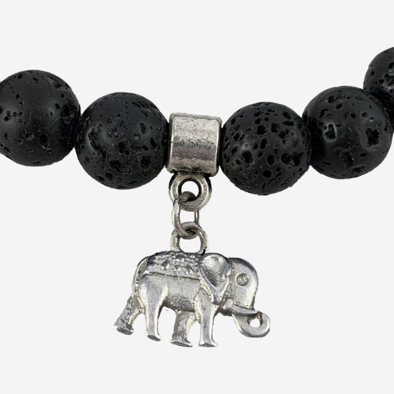 LAVA ELEPHANT CHARM Armband mit Lavaperlen und Silberelefant